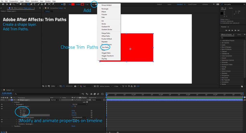 Where is Trim Paths in Adobe After Effects